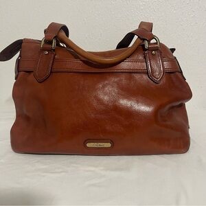 Cole Haan Cognac Leather Saddle Tote Hand Bag EUC Lots Pockets Business Casual